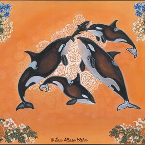 Original Painting 18&quot; x 24&quot; Killer Whale, Southern Resident Orca Art, J35 Tahlequah, Live birth, J17 Princess Angeline, J Pod, Salish Sea