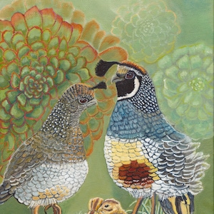 California Quail Canvas Art Print 9 x 12 &quot; Backyard birds, Bird Art, Pacific North West Birds, Quail covey