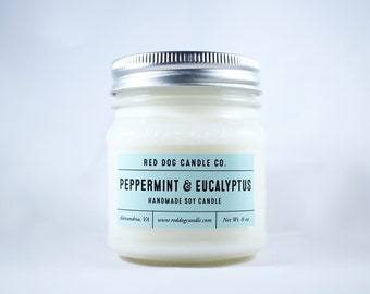 Peppermint and Eucalyptus Soy Candle | Soy Candle Handmade | Soy Wax Candle Essential Oils | Handmade Soy Candle | Gift For Her