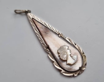Pendentif Ancien En Argent Massif 925 - Style Art Déco Avec Camée - Créateur