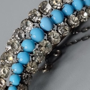 Antique Victorian Diamond Paste and Turquoise Glass(?) Large Crescent Moon Brooch image 1