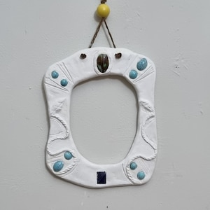 The SANTORINI Collection Hand Crafted Ceramic Clay Art Nouveau Inspired Open Ornate Frame Adorned with Vintage Czech Bohemian Glass