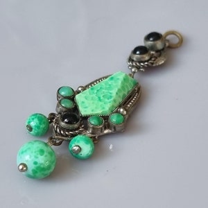 Art Deco 1920s Neiger Bros Peking Glass and Black Glass Drop Pendant - Sarcophagus Central Stone - Rgyptian Revival