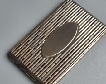 Art Deco Silver Plate Fine Ridged Design w Cartouche and Mirror Flip Case For Business Cards or Phone Directory