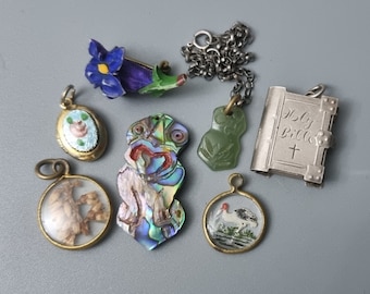 Antique Victorian Little Collectibles Guilloche, Silver, Lockets, Porcelain Jade etc