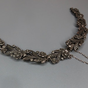 JUGENDSTIL Silver c1900 old German SILVER & MARCASITE solid bracelet floral captivating design stamped 'Silver'
