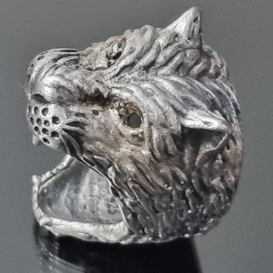Sterling Silver Panther Ring Chunky Statement Ring Unique Design 27.7g Size 14 (USA) Z3 (UK)