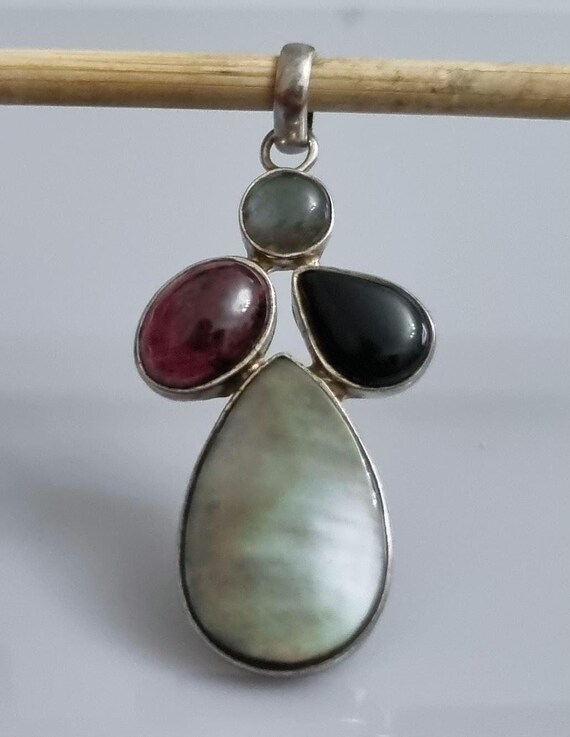 Statement Multi-Gem & 925 Silver Large Pendant Ga… - image 3