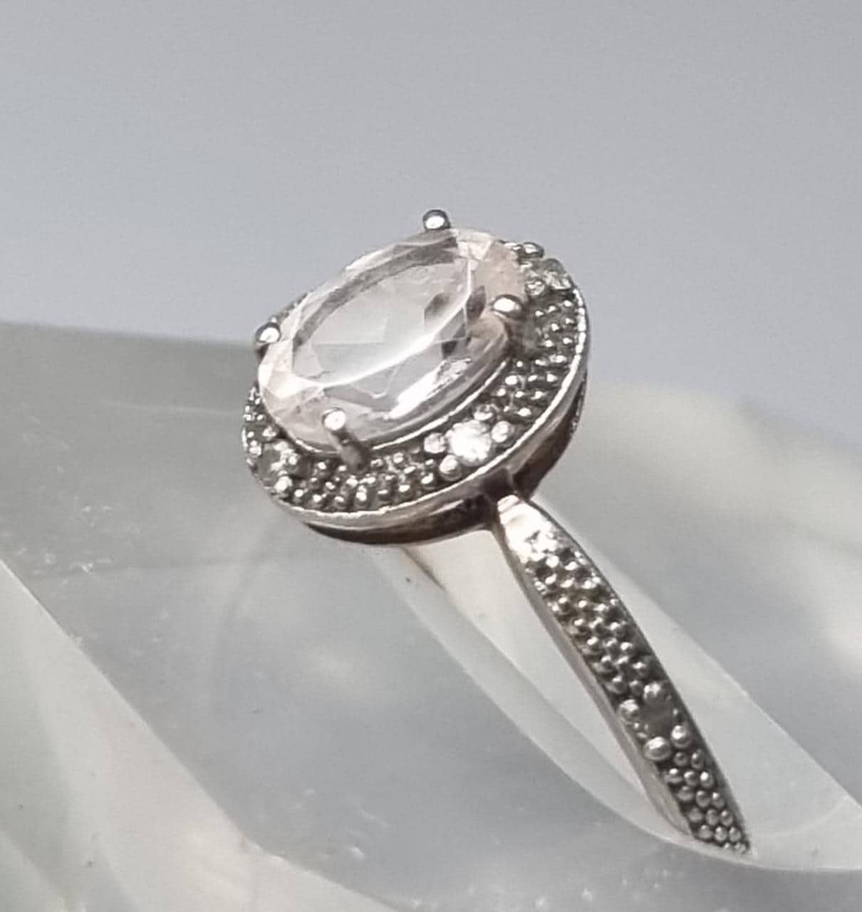 925 Silver TGGC Ring Genuine Diamonds and Central Pale Amethyst 