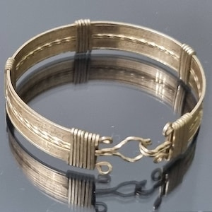 Antique Art Déco 9ct Laminé Or Rose Fil Manchette Bangle Design très unique