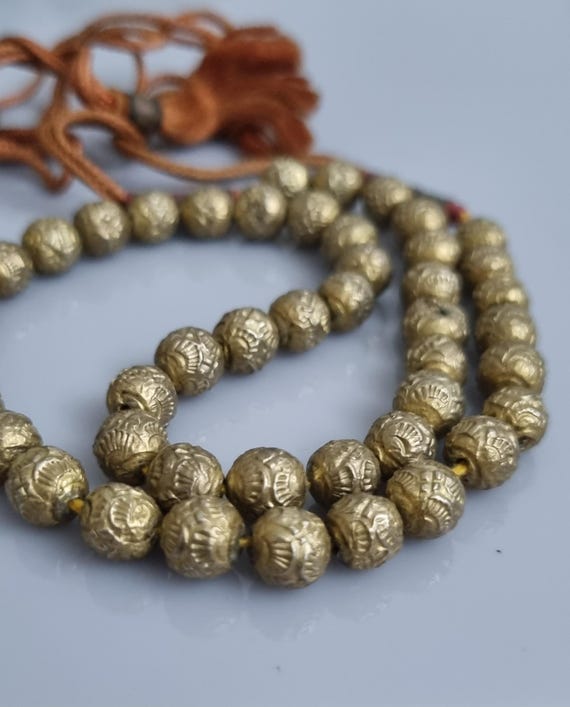 RARE Berber? Antique Amber Prayer Beads Covered With Sterling Silver and Gilt - 46 Repousse Beads. Very Old Prayer Beads - Collectible