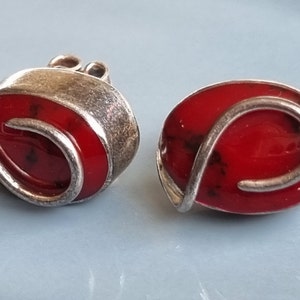 Vintage &#39;MEXICO 925&#39; Red Jasper and 925 Silver Statement Earrings