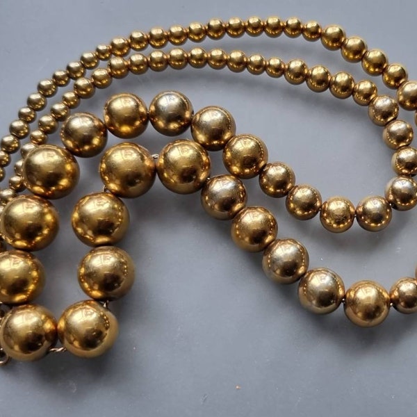 1950's Signed MONET Gold Balls Long Graduated Necklace Strung on Gold Chain - Heavy - 25 inches Long