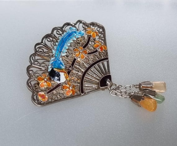 Broche Vintage éventail Articulé Or Décor Oiseaux - Bijou Ancien, Parfait état Vintage
