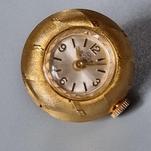 Vintage BULER 17 Jewels Swiss Watch Ball Pendant Gold Tone Engine Turned Design Faceted Glass