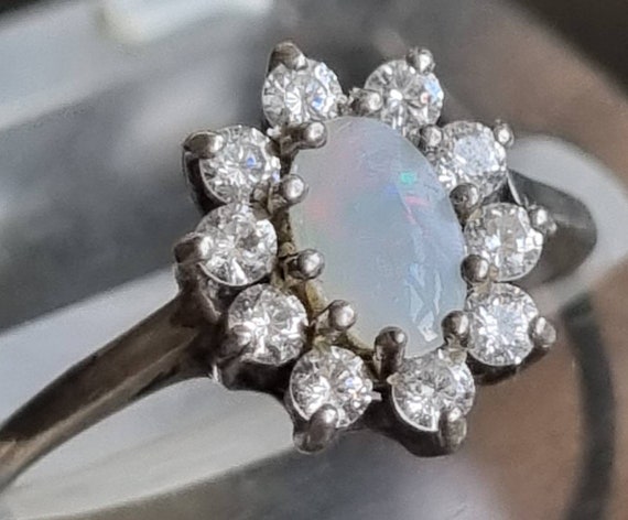 Vintage Australian Opal Halo Ring With Cubic Zirconia Antique Style Engagement Ring Size M 1 2 UK 6 1 2 US Etsy Canada