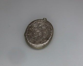 Antique Sterling Silver Victorian Heavily Etched Engraved Photo Picture Locket Pendant with Original Photo  - double sided