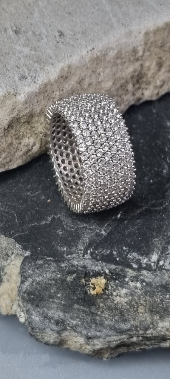 Solid Sterling Silver and Pave-Set CZ Eternity Pi… - image 2