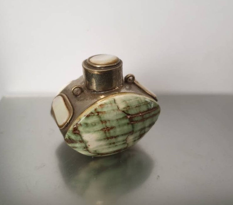 Antique SNUFF BOX chatelaine silver mother of pearl and Turbo shell perfect hand made piece circa 1890