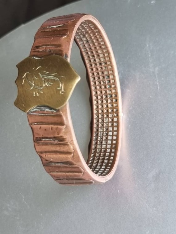 Exceptional Unique Heavy Solid Copper Bangle with… - image 2