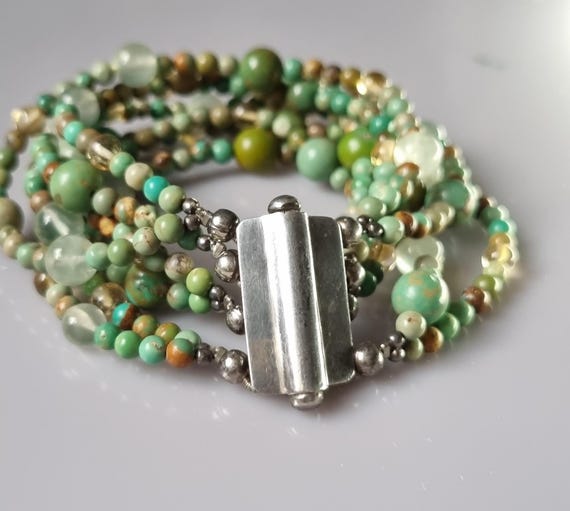 Statement Green Turquoise and other Gemstones Mul… - image 2