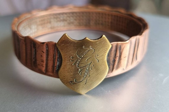 Exceptional Unique Heavy Solid Copper Bangle with… - image 4