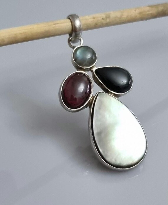 Statement Multi-Gem & 925 Silver Large Pendant Ga… - image 4