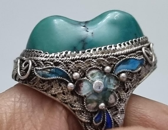 Antique Chinese Export Natural Turquoise and 925 Silver With 