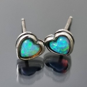 Vintage Sterling Silver and Natural Australian Blue Opal Heart Shaped Earrings