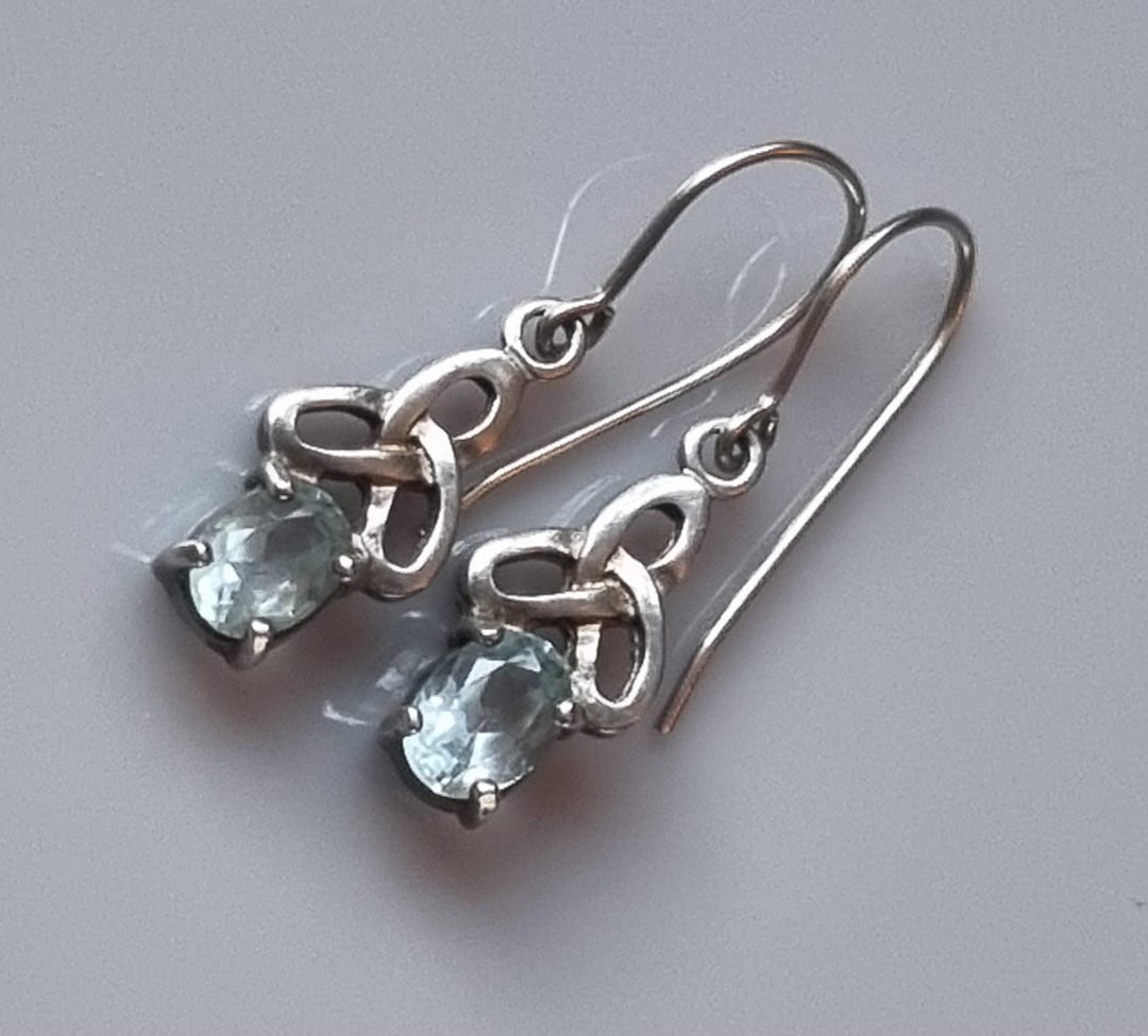 Orecchini Pendenti Nodo Celtico Irlandese In Argento 925 Con Ametista Viola - 4 Cm