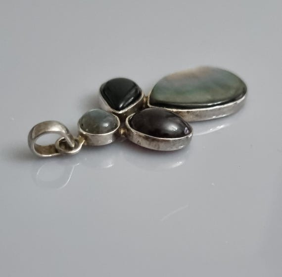 Statement Multi-Gem & 925 Silver Large Pendant Ga… - image 5