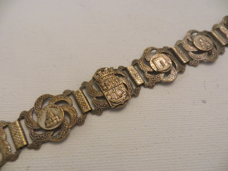 Antique FRENCH /'DEPOSE/' stamped souvenir links bracelet with Eiffel Tower fob landmarks Arc d/'triomphe,