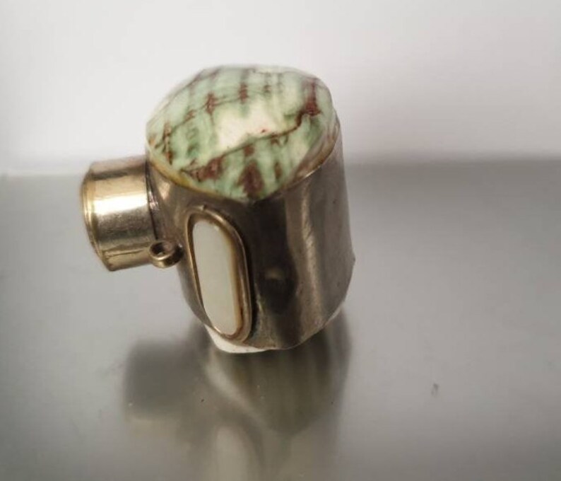 Antique SNUFF BOX chatelaine silver mother of pearl and Turbo shell perfect hand made piece circa 1890