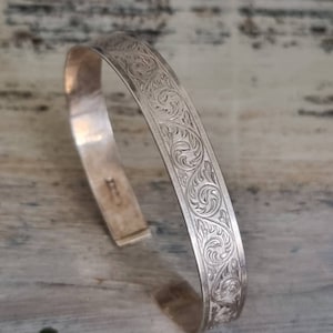 Charles Horner Sterling Silber Gravur Torque Offener End Armreif - geprägt