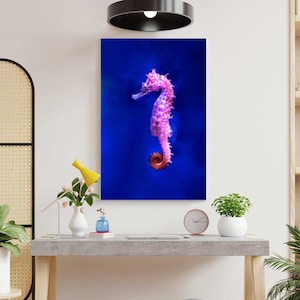Pink Seahorse Underwater printing on canvas art, Seahorse original wall decor, Underwater life painting canvas, Seahorse artwork print