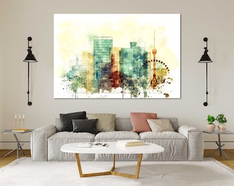 Stuttgart Watercolor Canvas Canvas Print Wall Art Stuttgart Skyline Canvas Living Room Wall Decor Stuttgart Bedroom Wall Decor Ideas