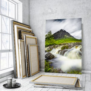 Mountain with river framed canvas wall art, Mount print canvas, Mountain scenery original home decor, Landscape painting on canvas