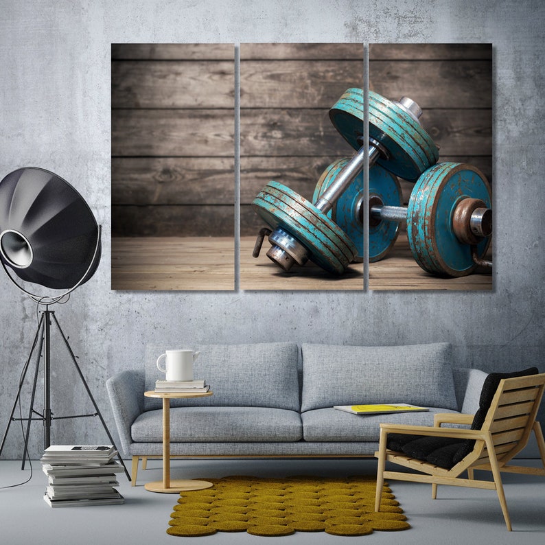 Canvas Set of Gym Dumbbells living room wall decor Gym Etsy