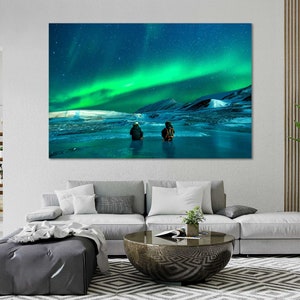 Canvas Set of Northern Lights, Aurora Borealis Print Canvas, Northern Lights Original Decor for Home, Night Sky Painting on Canvas