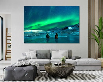 Northern Lights Wall Art, Aurora Borealis Photography Print for Mountain Landscape Decor