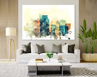 Grand Rapids Skyline Wandbild – Michigan Stadtbild Poster | Aquarell Architektur Kunstwerk, Moderne Reise Home Decor