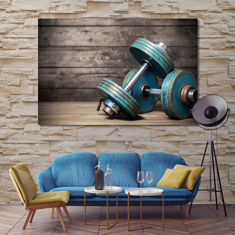Canvas Set of Gym Dumbbells living room wall decor Gym Etsy