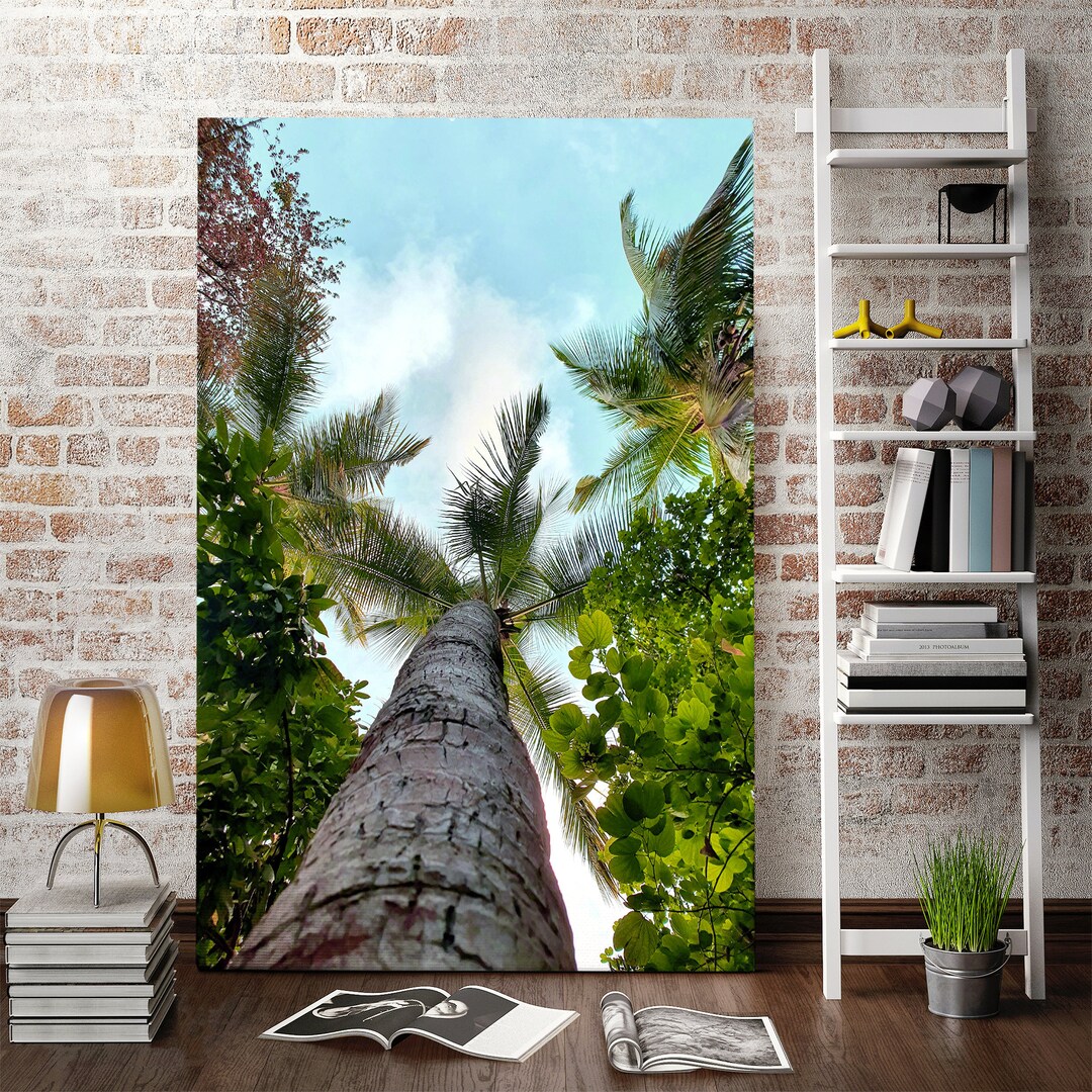 The Green Palm Trees Under Blue Sky Canvas Wall Decor, Palm Trees Wall ...