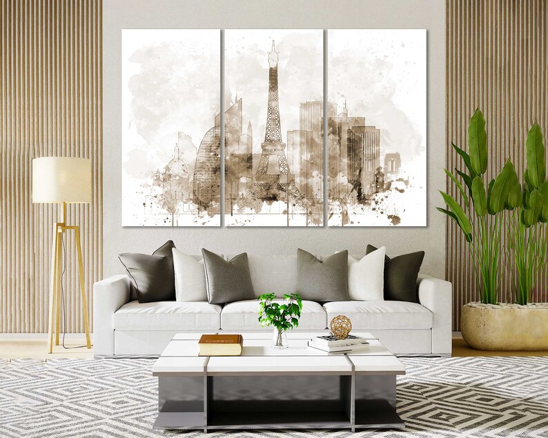 Paris Aquarell Leinwanddrucke Wandkunst Paris Skyline Leinwand Wohnzimmer Wanddekoration Paris Schlafzimmer Leinwandkunst im modernen Stil Bild 5
