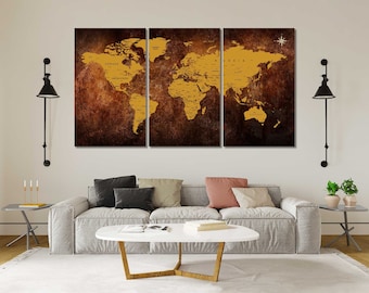 Old World Map decor for living room, World Map print canvas, World Map picture print, World Map wall decor, Vintage World Map wall art