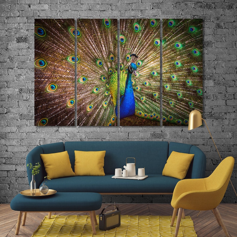 Large Peacock Feathers Canvas Print Wall Art Peacock Wall Art Etsy