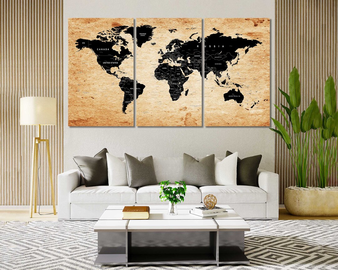 Travel Map of World Decor for Interior, World Map Print Canvas, Travel ...
