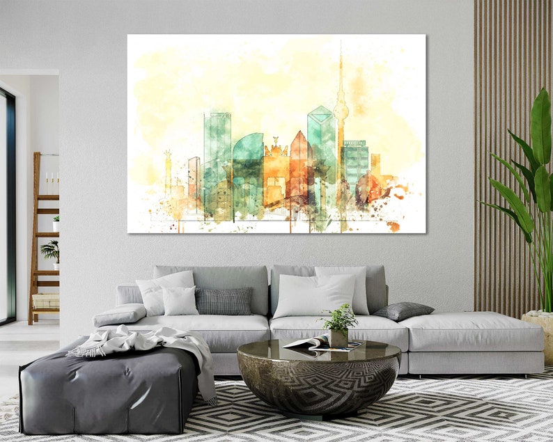 Berlin Watercolor Canvas Art Prints Wall Art Berlin Canvas Living Room Large Wall Art Sets Berlin Bedroom Wall Decor in Modern Style