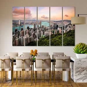 Canvas Set of Hong Kong City, Victoria Peak wall painting decor, Hong Kong print canvas, Hong Kong picture decor for wall, Hong Kong travel