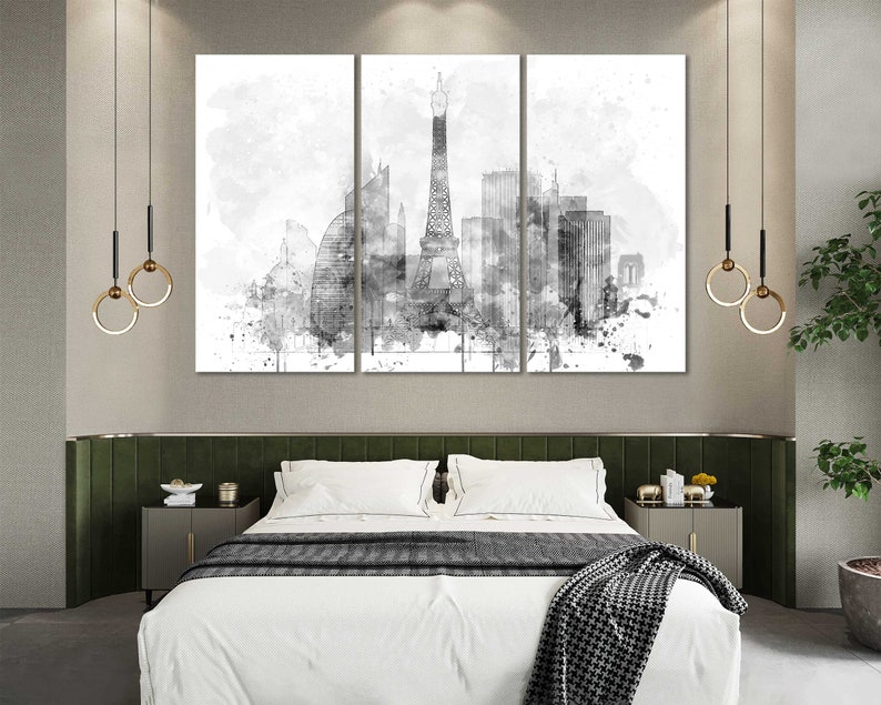 Paris Aquarell Leinwanddrucke Wandkunst Paris Skyline Leinwand Wohnzimmer Wanddekoration Paris Schlafzimmer Leinwandkunst im modernen Stil Bild 7